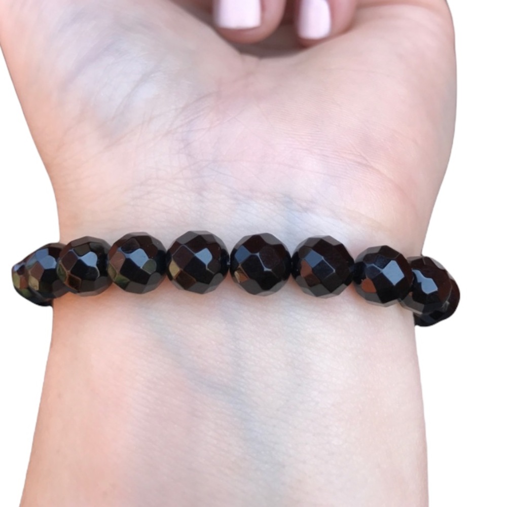 Evil Eye black agate beaded stretch bracelet - Picture 7 of 14